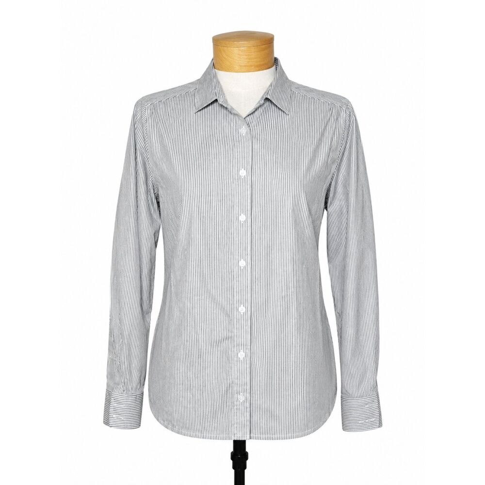 Cutter & Buck Stretch Button Down Shirt Gray White Micro Stripe Womens XL (LG)